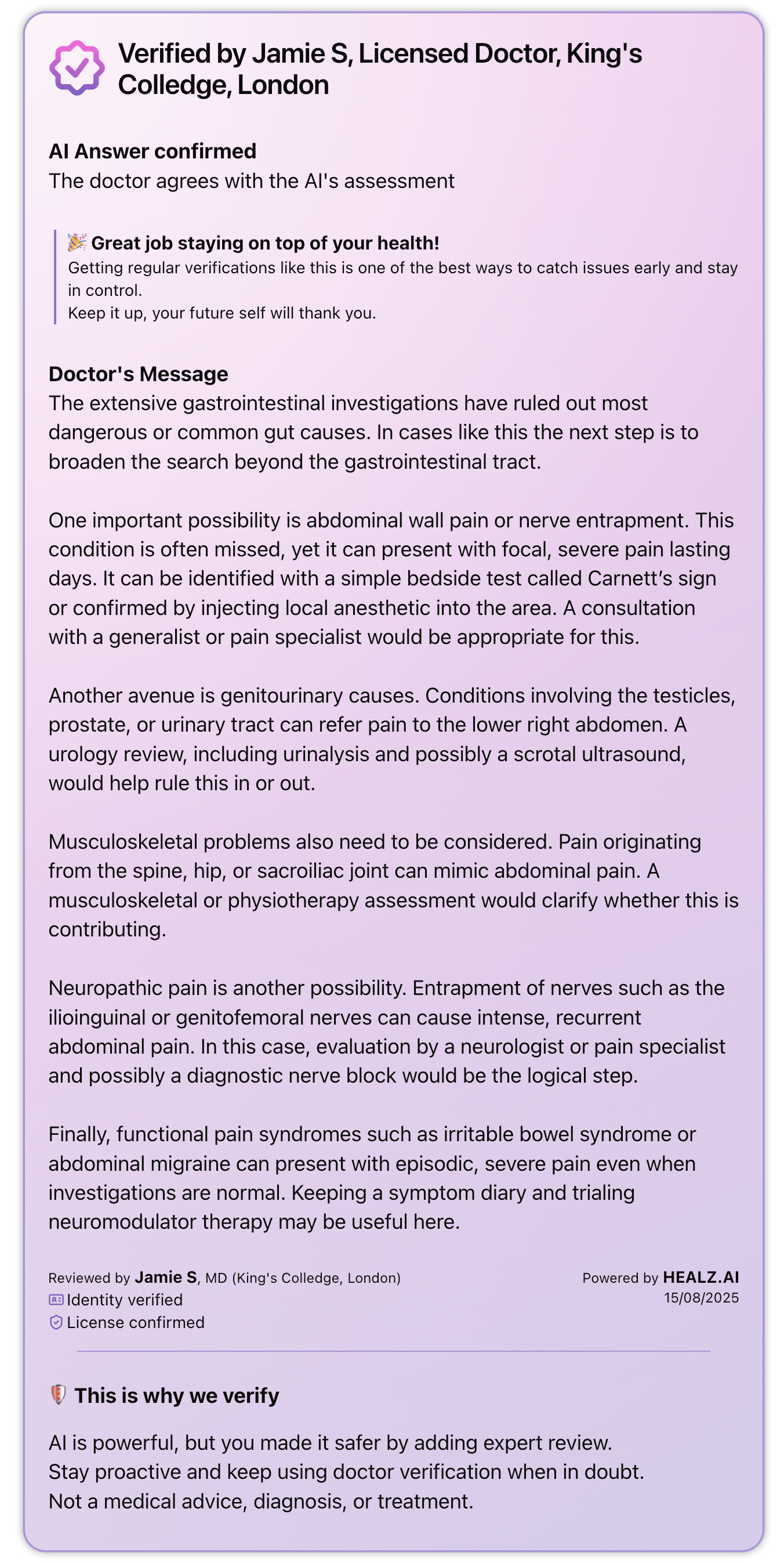 Example of approved doctor review