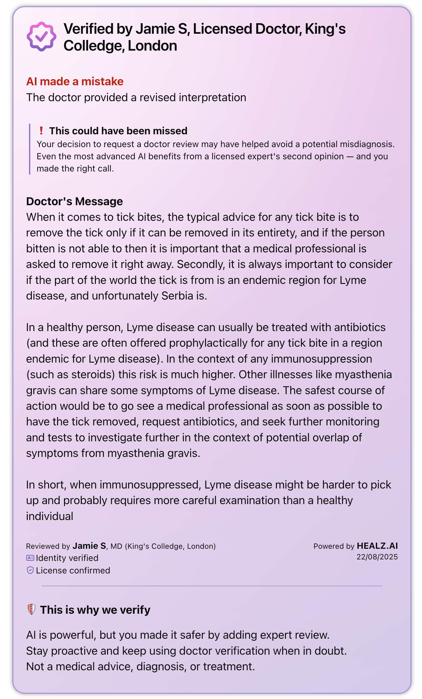 Example of detailed doctor analysis